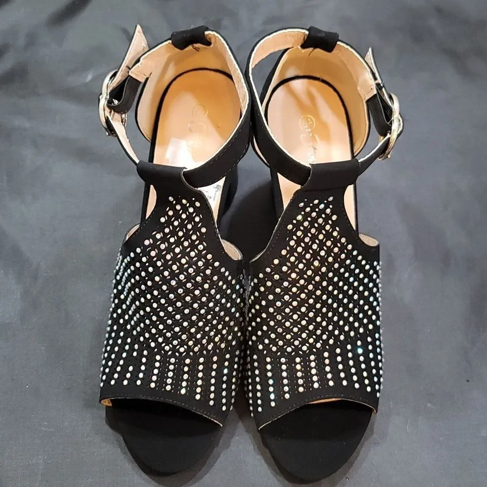 BRAND NEW FOREVER T-STRAP SHINY STUDDED EMBELLISHMENTS OPEN TOE BOOTIE